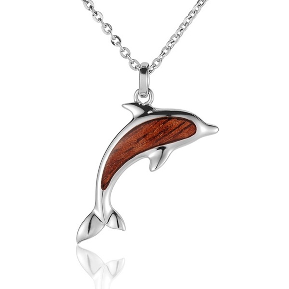 Alamea Sterling Silver Dolphin Koa Wood Pendant